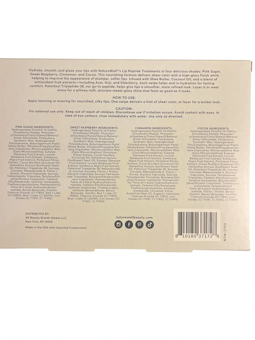NatureWell Hydrating Lip Peptide Treatment - Pink, Red, Peach, Cocoa